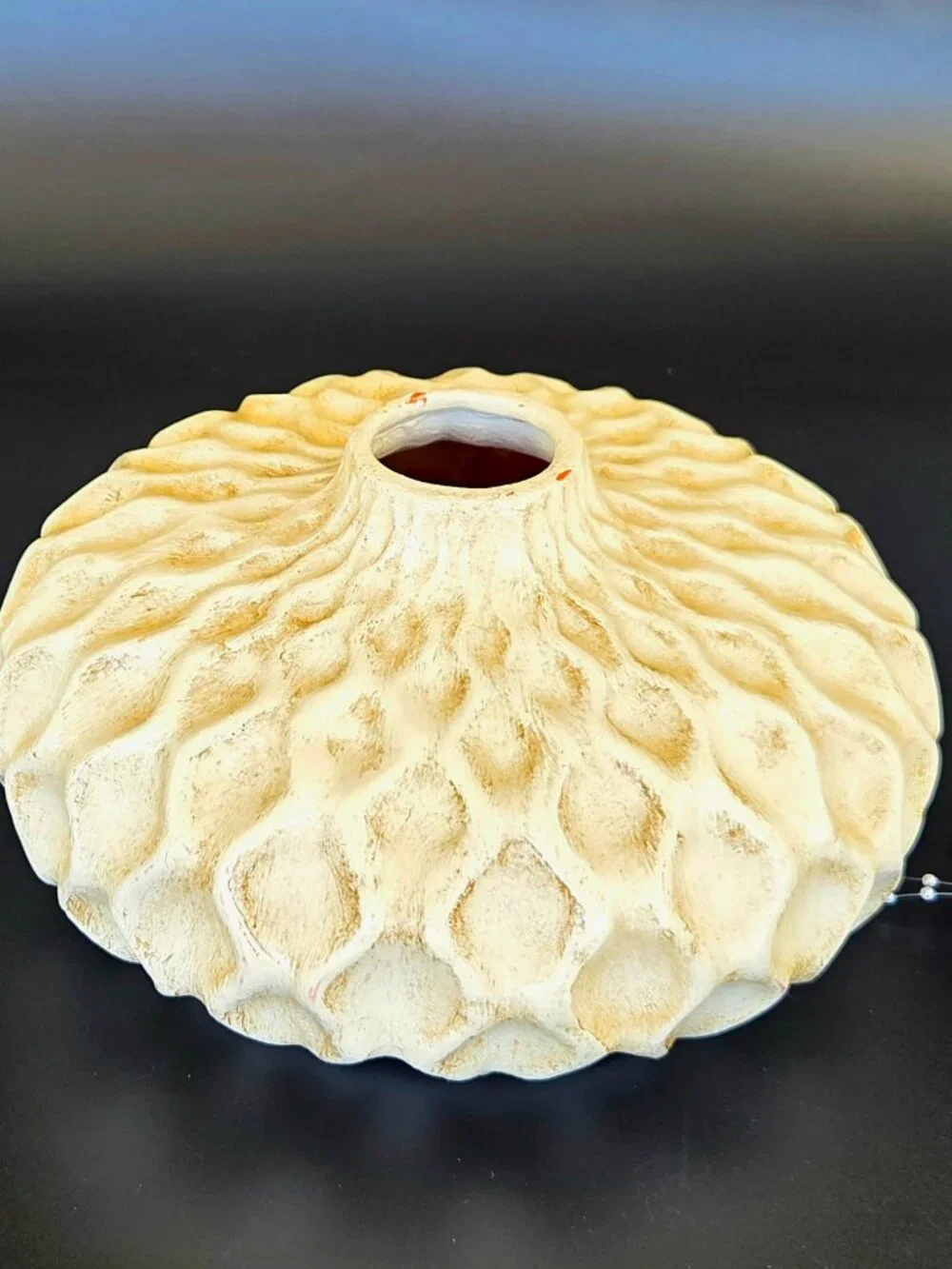 Vintage Off-White Ceramic Vase – Honeycomb Geometric Textured Design